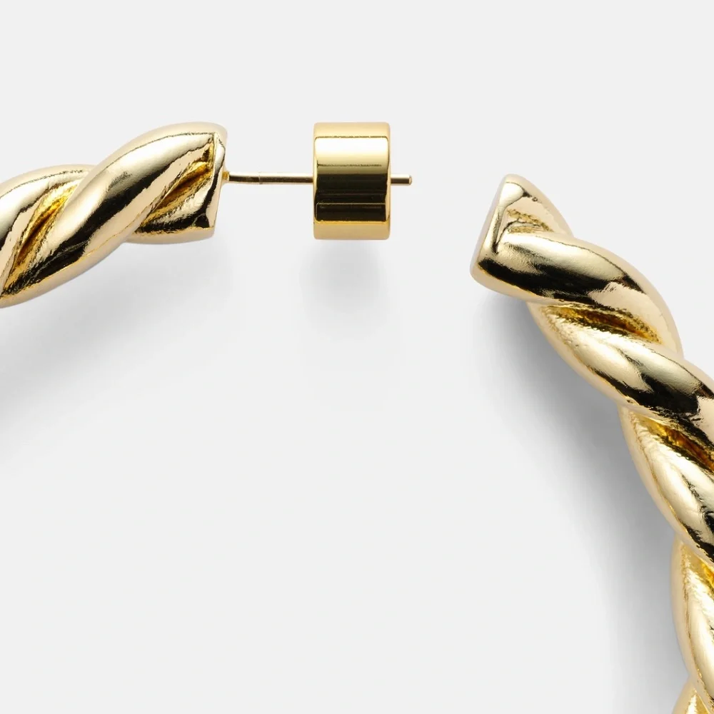 Jennifer Fisher 2.5" Twisted Lilly Hoops Earrings 14K Gold Posts Plated Brass - Picture 5 of 13